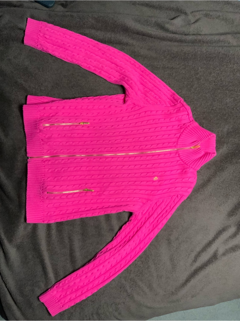 Ralph Lauren Hot Pink Cable-Knit Zip Turtleneck Sweater